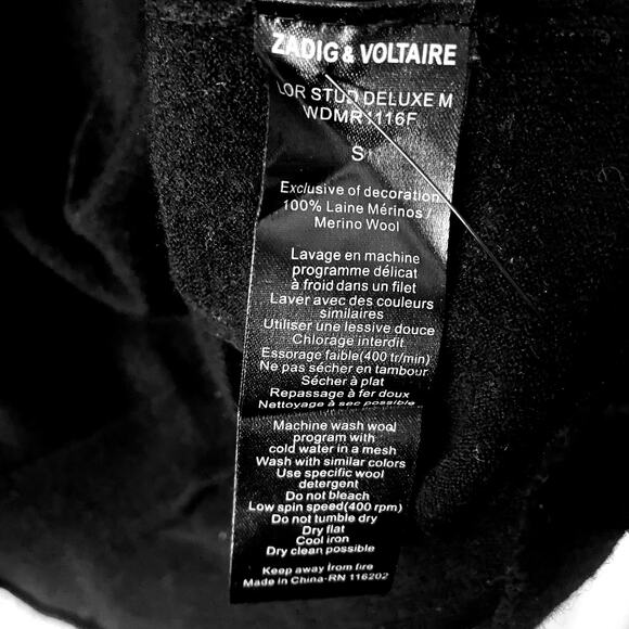 Zadig & Voltaire Star Studded Merino Wool Sweater Black Size Small - Picture 5 of 6